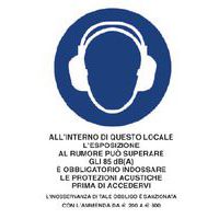 Cartello di obbligo - Locale con rumori oltre 85 dB(A), indossare protezioni acustiche