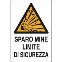 Cartello di pericolo - Sparo mine limite di sicurezza