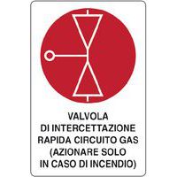 Cartello di divieto - Simbolo valvola intercettazione rapida gas con scritta