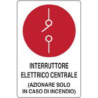 Cartello di divieto - interruttore elettrico centrale (azionare solo in caso di incendio)