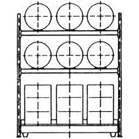 6 fusti da 200 L in orizzontale e 3 in verticale