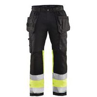 Pantaloni per artigiano stretch ad alta visibilità nero/giallo fluorescente