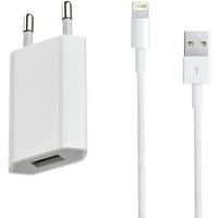 Caricatore di rete con ingresso USB + cavo compatibile con iPhone 5 - Bianco - Moxie