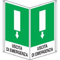 Cartello emergenza - bifacciale verticale - uscita emergenza