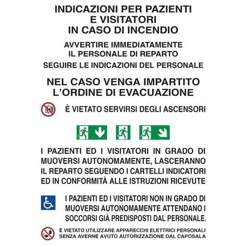 Cartello di indicazione - Indicazioni per pazienti in caso di incendio