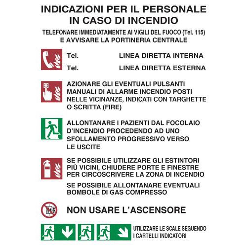 Cartello di indicazione - Indicazioni per il personale in caso di incendio