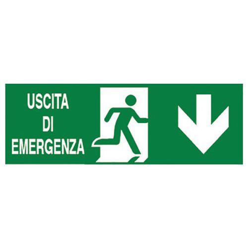 Cartello di emergenza - Uscita di emergenza in basso (con scritta)