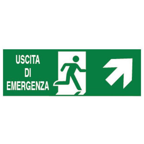 Cartello di emergenza - Uscita di emergenza avanti a destra (con scritta)
