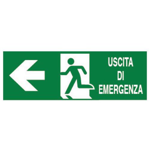 Cartello di emergenza - Uscita di emergenza a sinistra (con scritta)