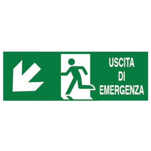 Cartello di emergenza - Uscita di emergenza in basso a sinistra (con scritta)