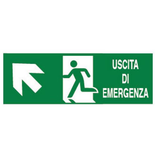 Cartello di emergenza - Uscita di emergenza avanti a sinistra (con scritta)