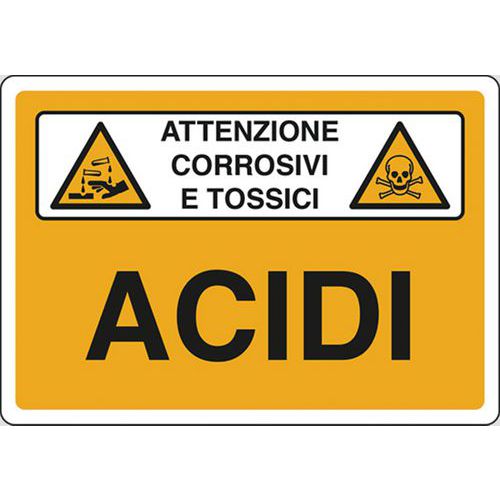 Cartello di pericolo - Acidi Attenzione corrosivi e tossici