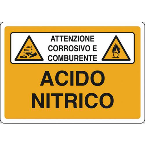 Cartello di pericolo - Acido Nitrico Attenzione corrosivo e comburente