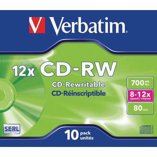 CD-RW riscrivibili 12X - lotto da 10 Verbatim