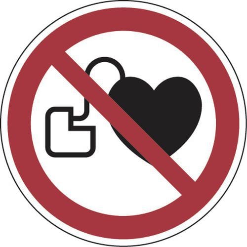 Cartello di divieto - Vietato l'accesso ai portatori di stimolatori cardiaci attivi - Alluminio