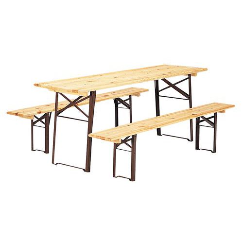 Kit tavolo e panche pieghevoli in legno da 220 cm