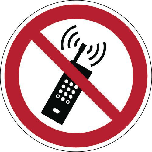 Cartello di divieto rotondo - Vietato l’uso dei telefoni cellulari - Rigido