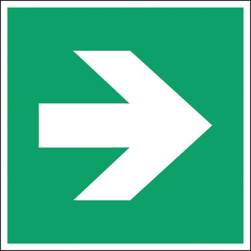 Cartello di evacuazione quadrato - Freccia direzionale a destra - Fotoluminescente rigido