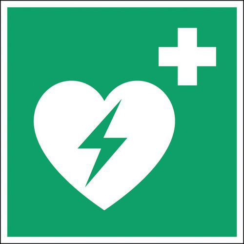Cartello di evacuazione - emergenza quadrato - Defibrillatore automatico esterno - Fotoluminescente rigido