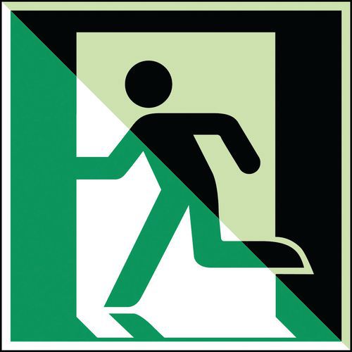 Cartello di evacuazione - emergenza quadrato - Uscita di sicurezza lato sinistro - Fotoluminescente rigido