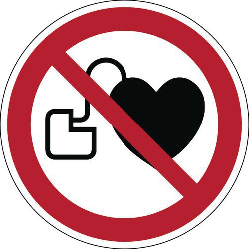 Cartello di divieto rotondo - Vietato l'accesso ai portatori di stimolatori cardiaci attivi - Rigido