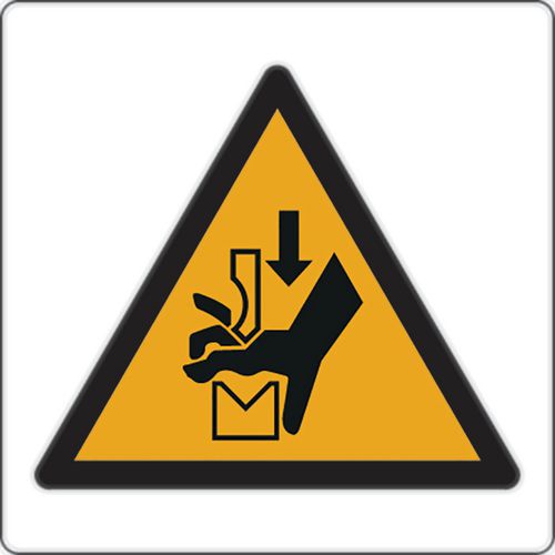 Cartello di pericolo - Rischio di schiacciamento delle mani nella pressa/freno - Alluminio