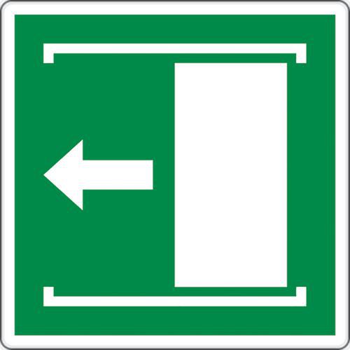 Cartello di evacuazione - Porta con scorrimento a sinistra - Alluminio