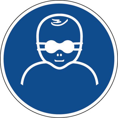 Cartello di obbligo - I bambini devono indossare occhiali in vetro opaco - Alluminio