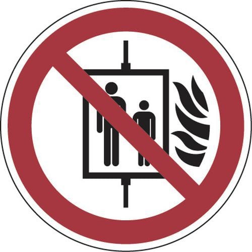 Cartello di divieto - Non usare l'ascensore in caso di incendio - Alluminio - Rotondo