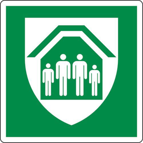 Cartello di evacuazione - emergenza quadrato - Riparo di protezione