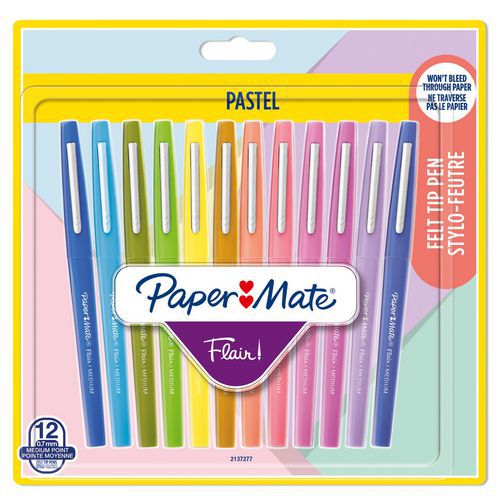 Confezione da 12 penne con punta in feltro Flair® - Colori pastello assortiti - Paper Mate®