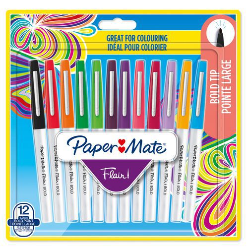 Confezione da 12 penne con punta in feltro Flair® - Punta larga - Colori assortiti