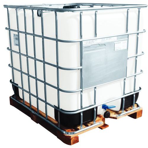 Cisterna cubica 1000 L rigenerata e omologata per il trasporto – Cisterna + pallet in legno - Manutan