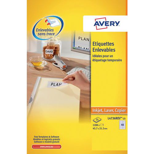 Etichetta bianca riposizionabile Avery - Per stampanti laser / a getto d'inchiostro e fotocopiatrici