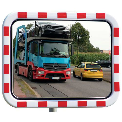 Specchio stradale in policarbonato telaio rosso/bianco - Dancop