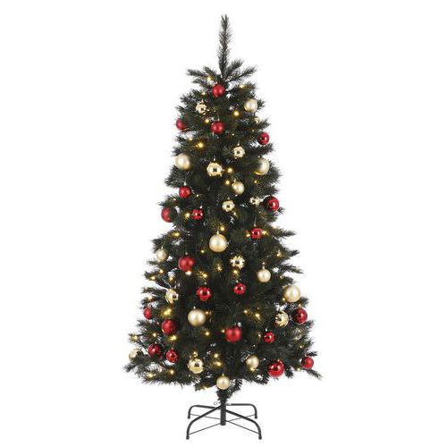 Albero di Natale artificiale Voss 140 led 185 cm - 48 decorazioni rosso/oro