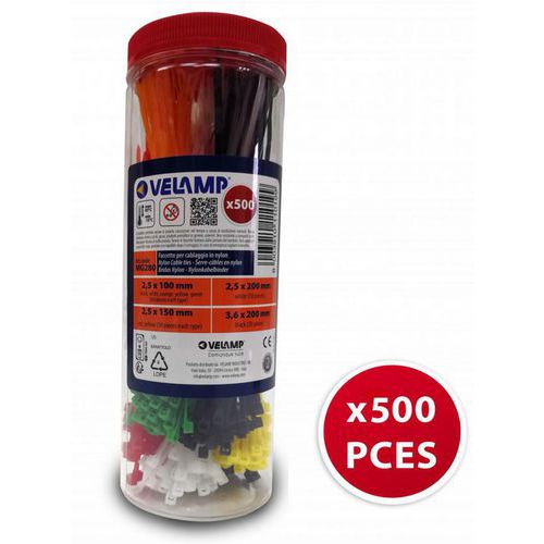 Assortimento di 500 fascette serracavi multicolore - Velamp