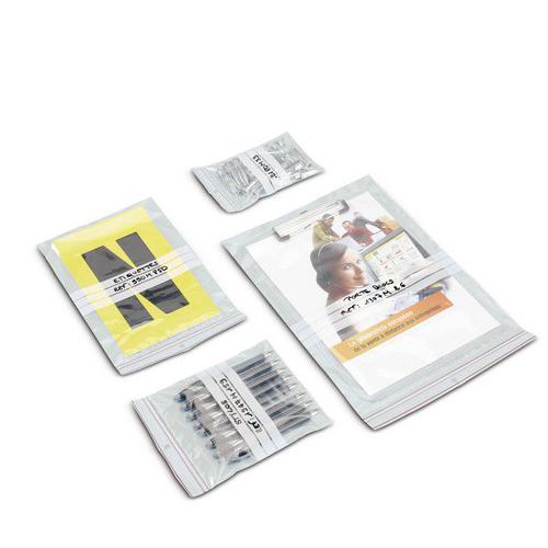 Sacchetto in plastica Minigrip® 60 micron - Con strisce bianche - Con foro di aerazione