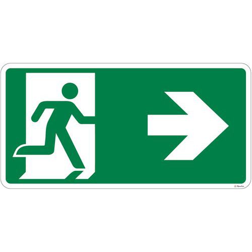 Cartello di emergenza - Via di fuga e uscita di emergenza a destra