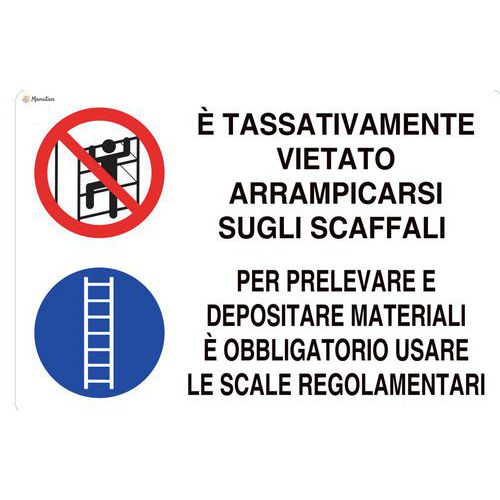 Cartello di divieto - Non arrampicarsi sugli scaffali, usare le scale