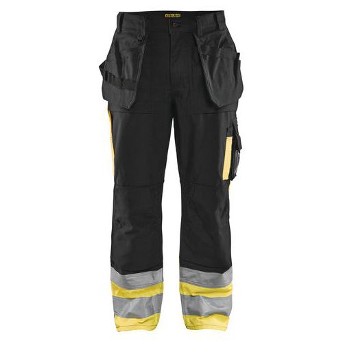 Pantaloni per artigiano ad alta visibilità nero/giallo in poliestere/cotone