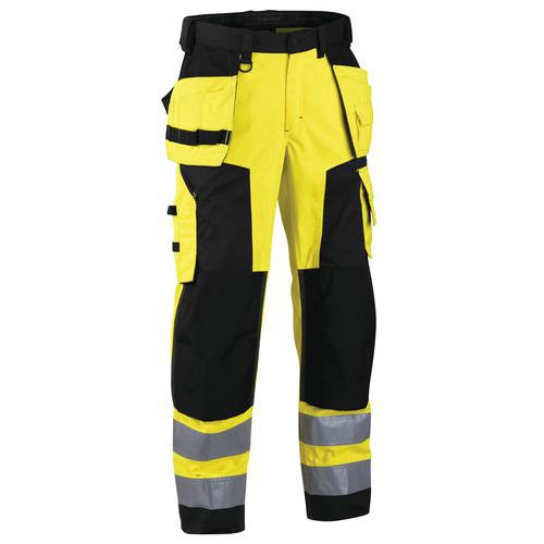 Pantaloni per artigiano softshell ad alta visibilità giallo fluorescente/nero