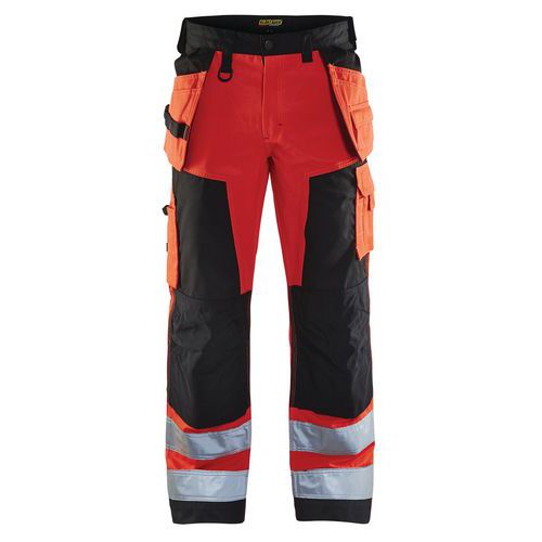 Pantaloni per artigiano ad alta visibilità rosso fluorescente/nero