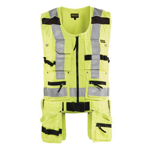 Gilet porta-attrezzi ad alta visibilità giallo fluorescente con cintura in tessuto