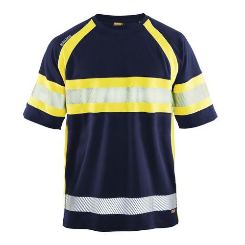 T-shirt alta visibilità blu/giallo fosforescente, materiale traspirante