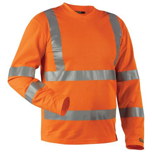 T-Shirt maniche lunghe ad alta visibilità con scollo a V arancione, materiale traspirante