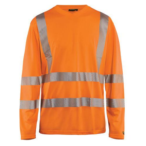 T-shirt maniche lunghe ad alta visibilità con scollo a V anti-UV arancione