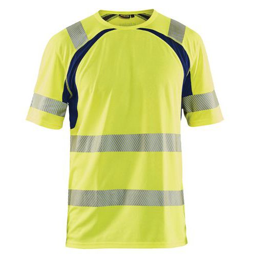 T-shirt anti-UV ad alta visibilità giallo fluorescente/blu marino