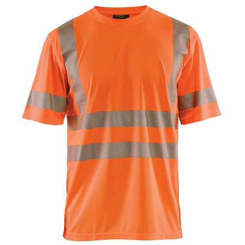 T-shirt anti-UV ad alta visibilità, colore arancio fluo, collo rotondo