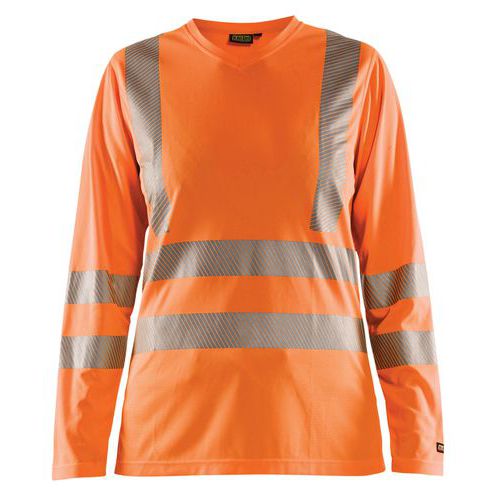 T-shirt ad alta visibilità maniche lunghe da donna arancione fluorescente